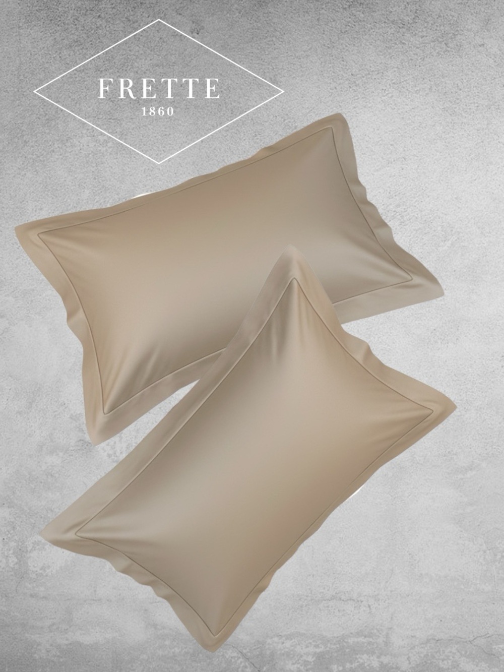 FRETTE 2 Queen Italian Cotton Savage Beige Pillow Shams with 2.5” Border EUC